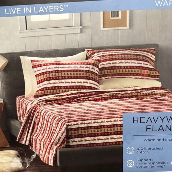 Cuddl Duds Festive Holiday Red Truck Heavyweight Twin Flannel Sheets Winter NWT - Picture 5 of 13